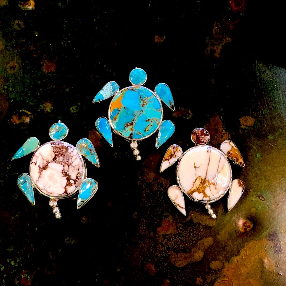 Zuni Handmade Turquoise Turtle Pendents and Brooch